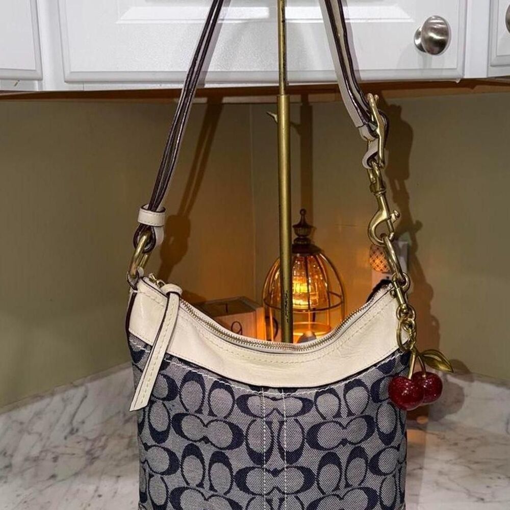 Vintage Y2K COACH Signature Denim Canvas Soho Flap Shoulder Bag Gold Hardware